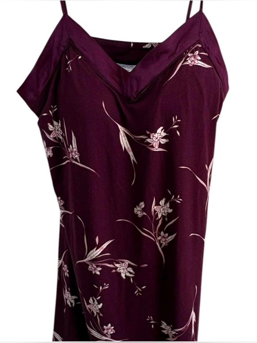 Ambrielle Satin V-Neck Slip Dress. Burgundy/Off White.  MD.